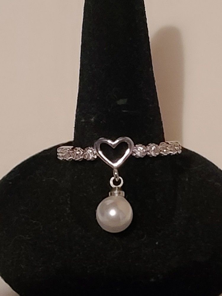 New Silver Heart And Pearl Charm Toe Ring Adjustable