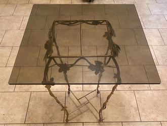 Smoked Glass Top Table with Brass Leaf Base