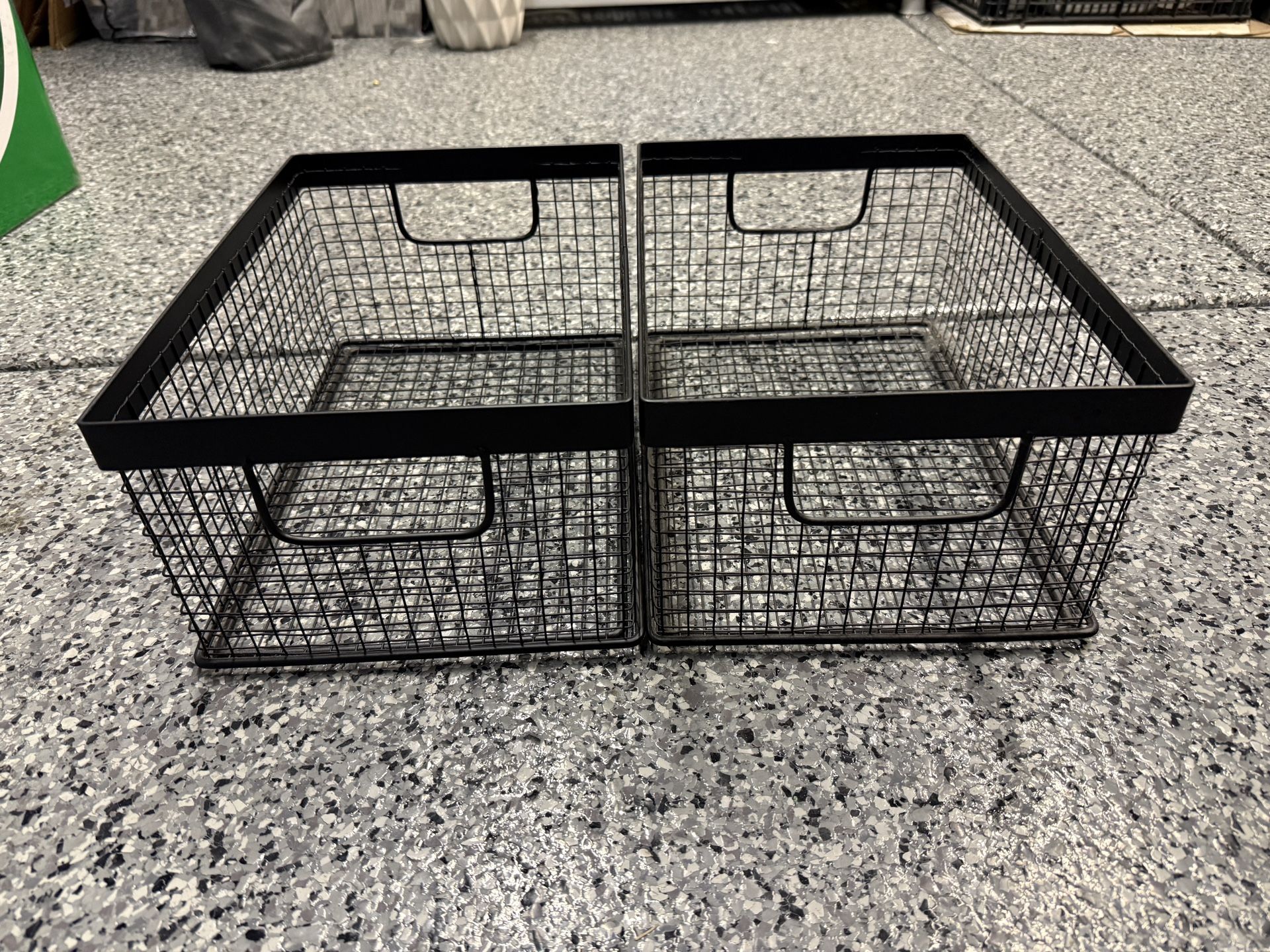 2 Wired Black Metal Storage Baskets 