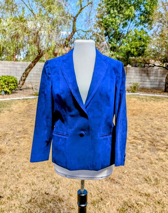 1960s Vintage Navy Suede Petite Sz 4/6 2-Button Curled Lapels Blazer Coat EUC