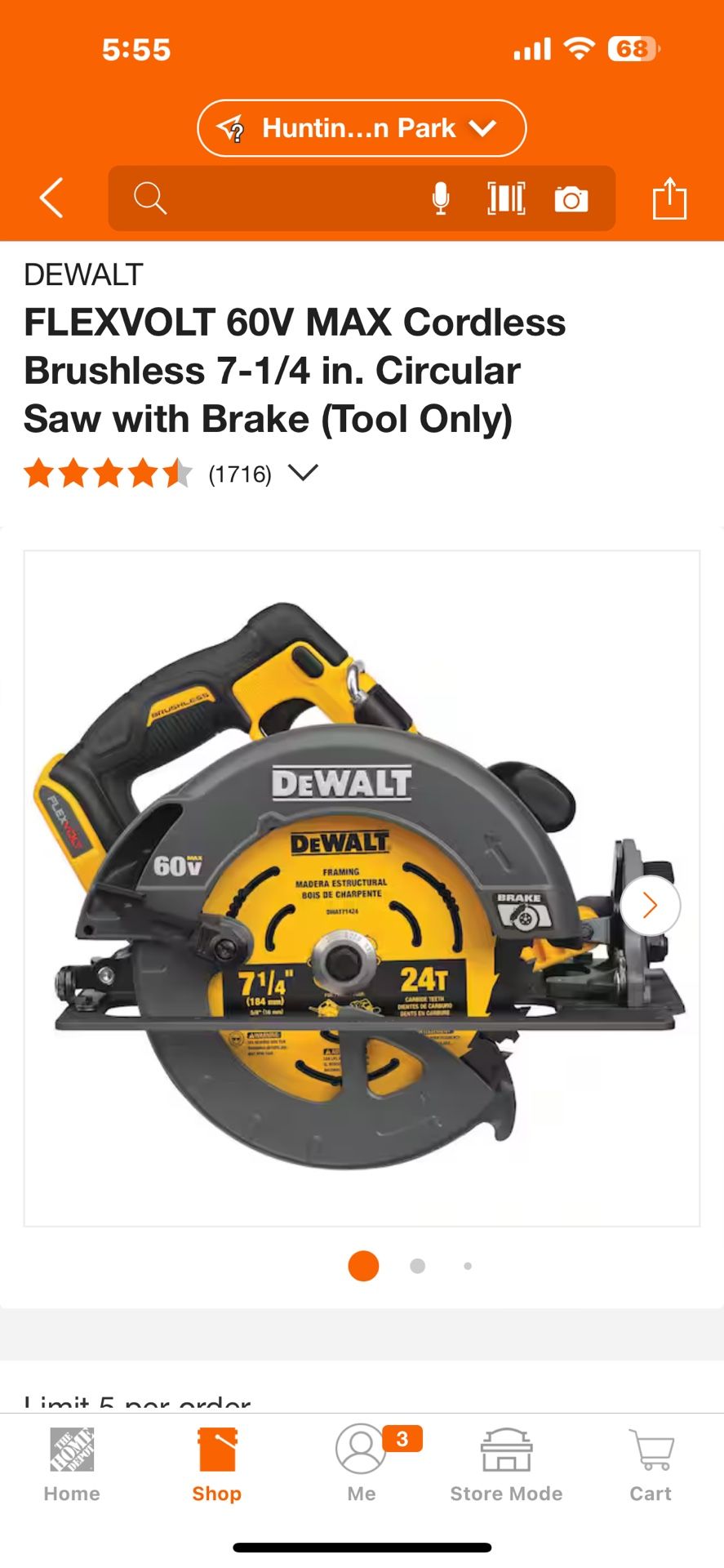  DEWALT FLEXVOLT 60V MAX Cordless Brushless 7-1/4 in. Circular Saw with Brake (Tool Only)