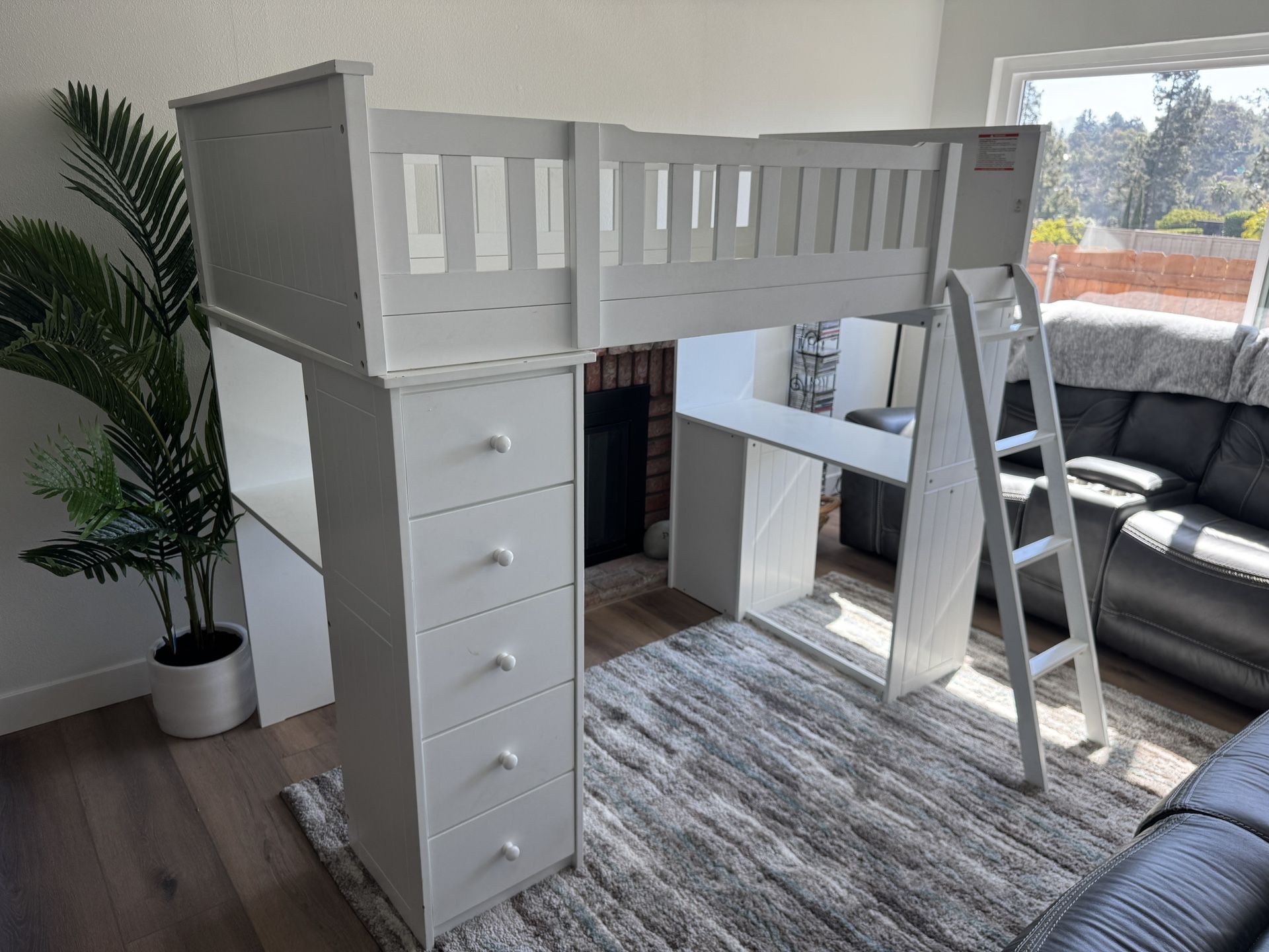 White Loft Bed With Desk
