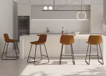 24 in. Whiskey Brown Faux Leather Bar Stool Metal Frame Counter Height Bar Stools Set of 4