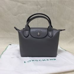 Longchamp Mini Le Pliage Cuir Leather Top Handle Bag Turrledove

