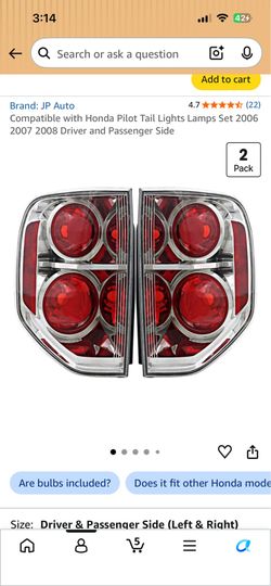 Honda Pilot Tail Lights Lamps Set 2006 2007 2008 Driver side