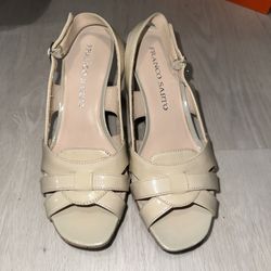 FRANCO SARTO BEIGE Leather Pump Womens Sz 7 Wedge High Platform