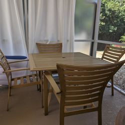 Patio Table And Chairs, Aluminum. New Seat Covers.