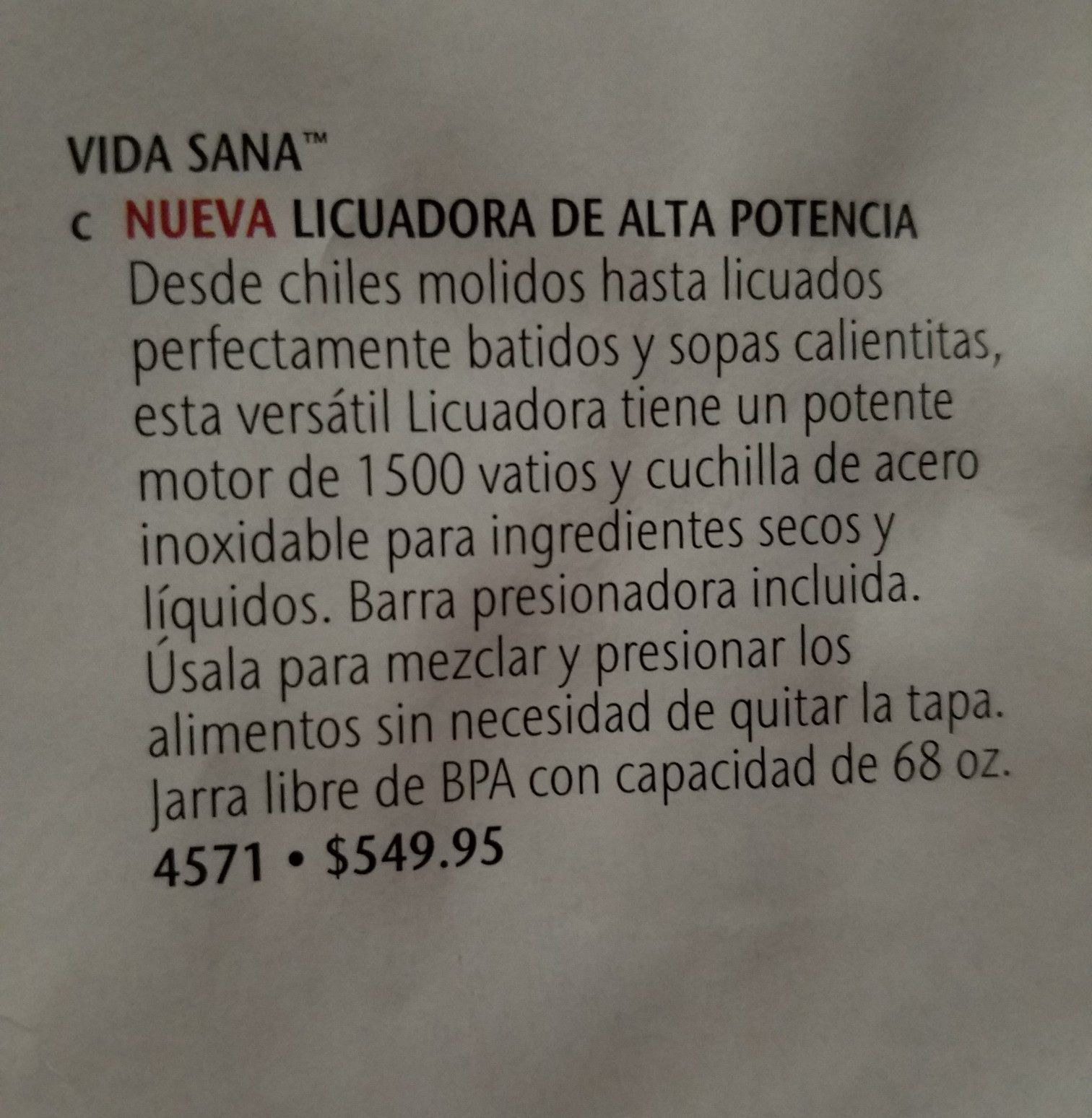 Licuadora De Alta Potencia Vida Sana De Princess House for Sale in Santa  Ana, CA - OfferUp