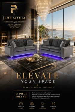 GREY VELVET SOFA & LOVESEAT 💡w/ LED’s - MEMORIAL DAY SALE!!