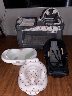 Bundle infant items car seat playpen bathtub play chair