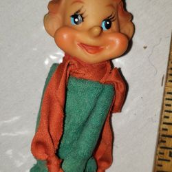 Vintage Christmas Pixie Elf Doll Red scarf/shawl,green outfit/hat 