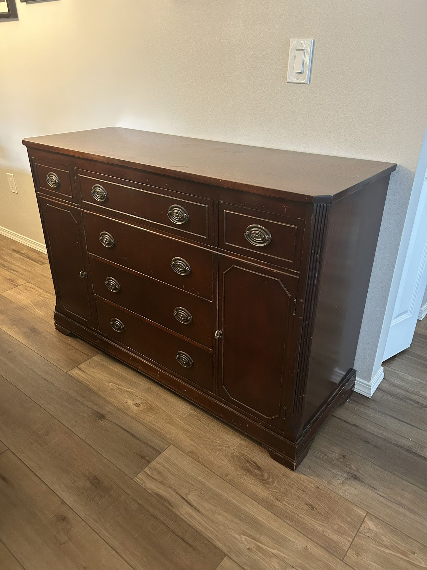 Beautiful Antique Dark Wood Buffet Cabinet