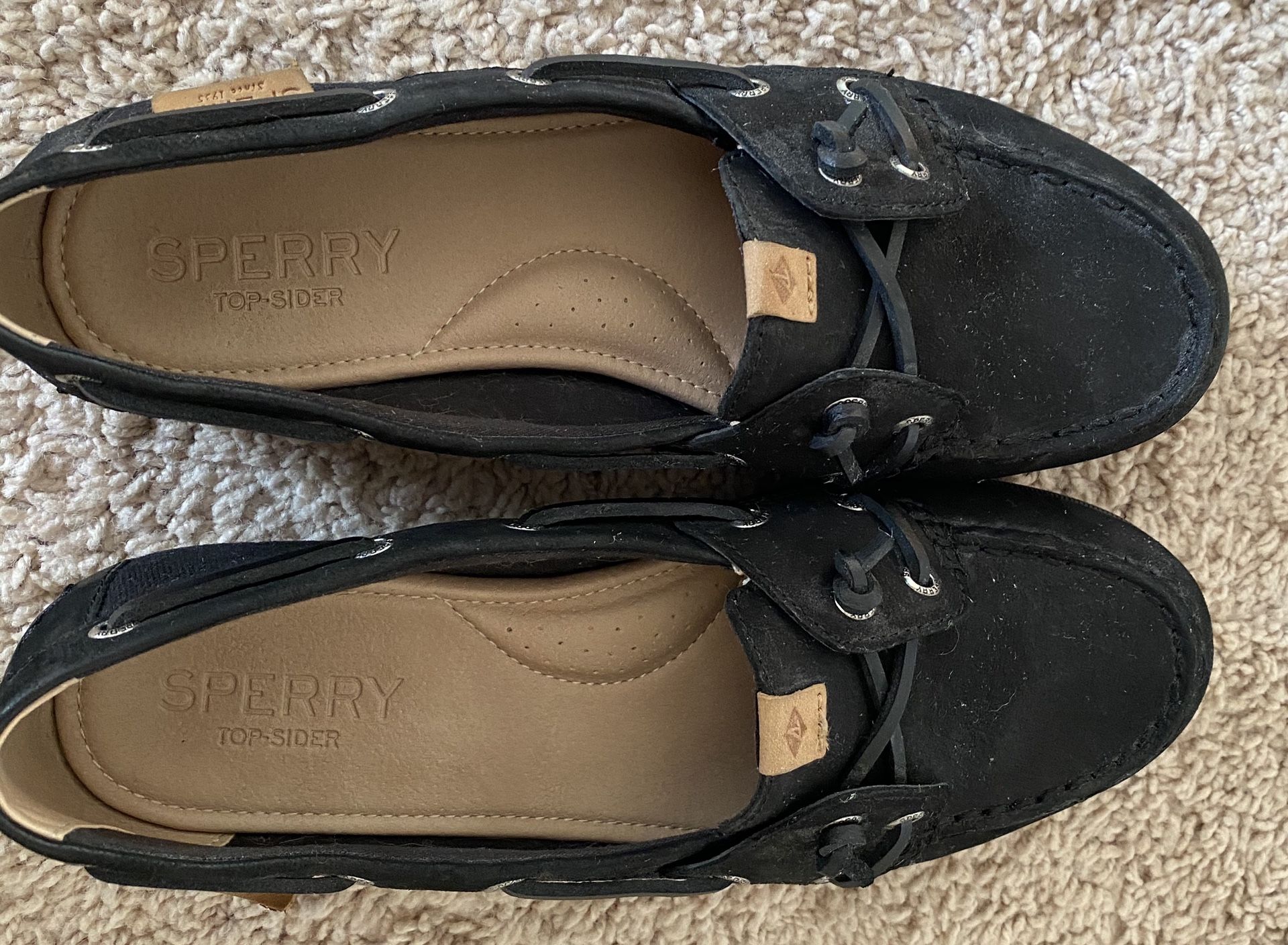 Sperry Women’s Coil Ivy Leather Black Flat, Size 7.5