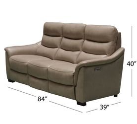 Taupe Leather Power Recliner Sofa