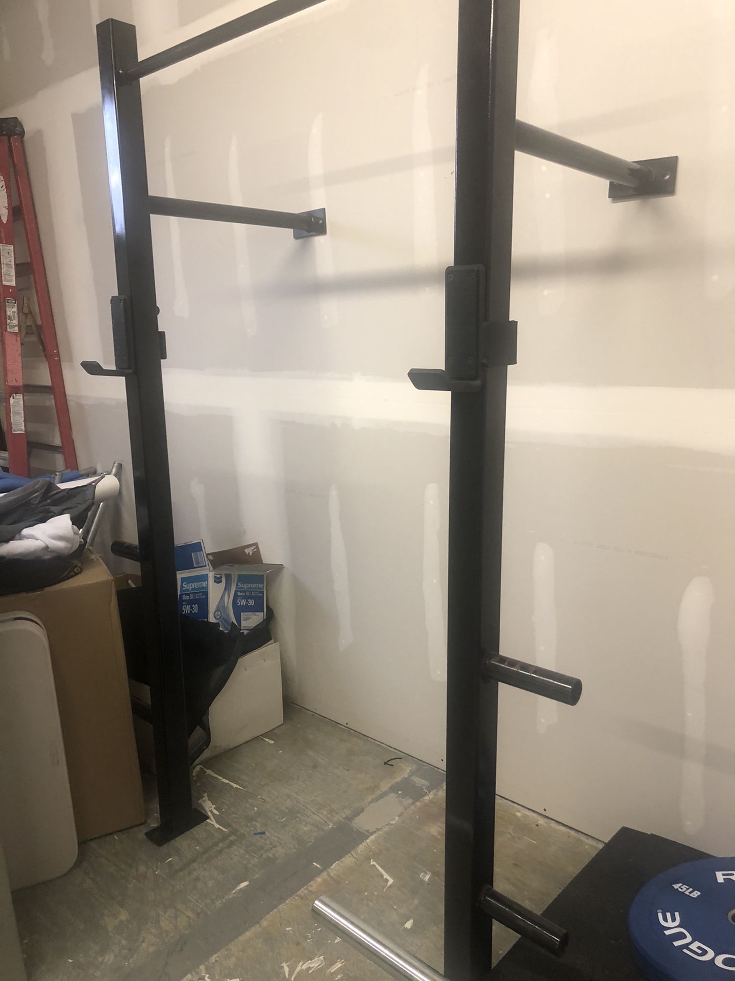 Custom built squat rack with pull up bar