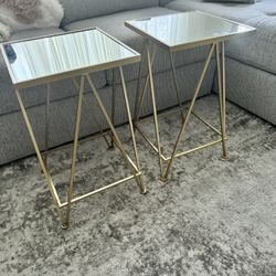 pair Gold Square Mirrored End Table with 2  15" can use coffee table together