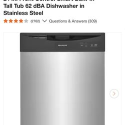 Frigidaire 24 in. Front Control Smart Built-In Tall Tub 62 dBA Dishwasher in Stainless Steel
