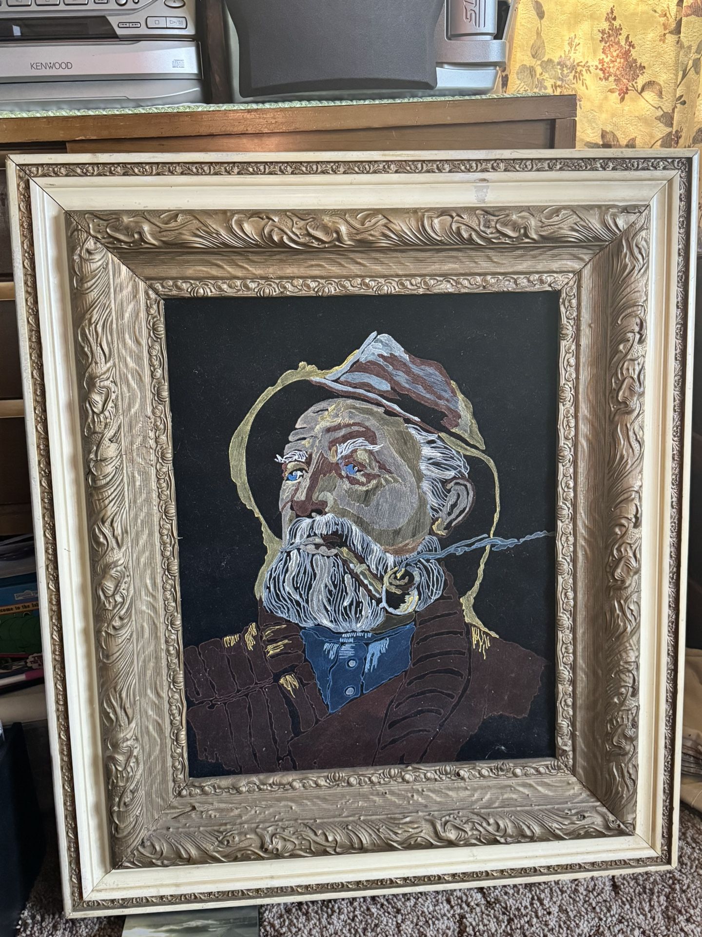 Salty Sea Captain Smoking Pipe On Velvet 