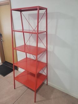 Modern Terracotta / Coral Red 5-Tier Metal Bookshelf Unit