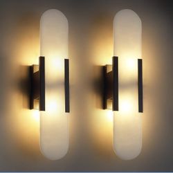 New Large 19.7in Set of 2 Alabaster Wall Sconces Natural Marble Light Bulbs Included
