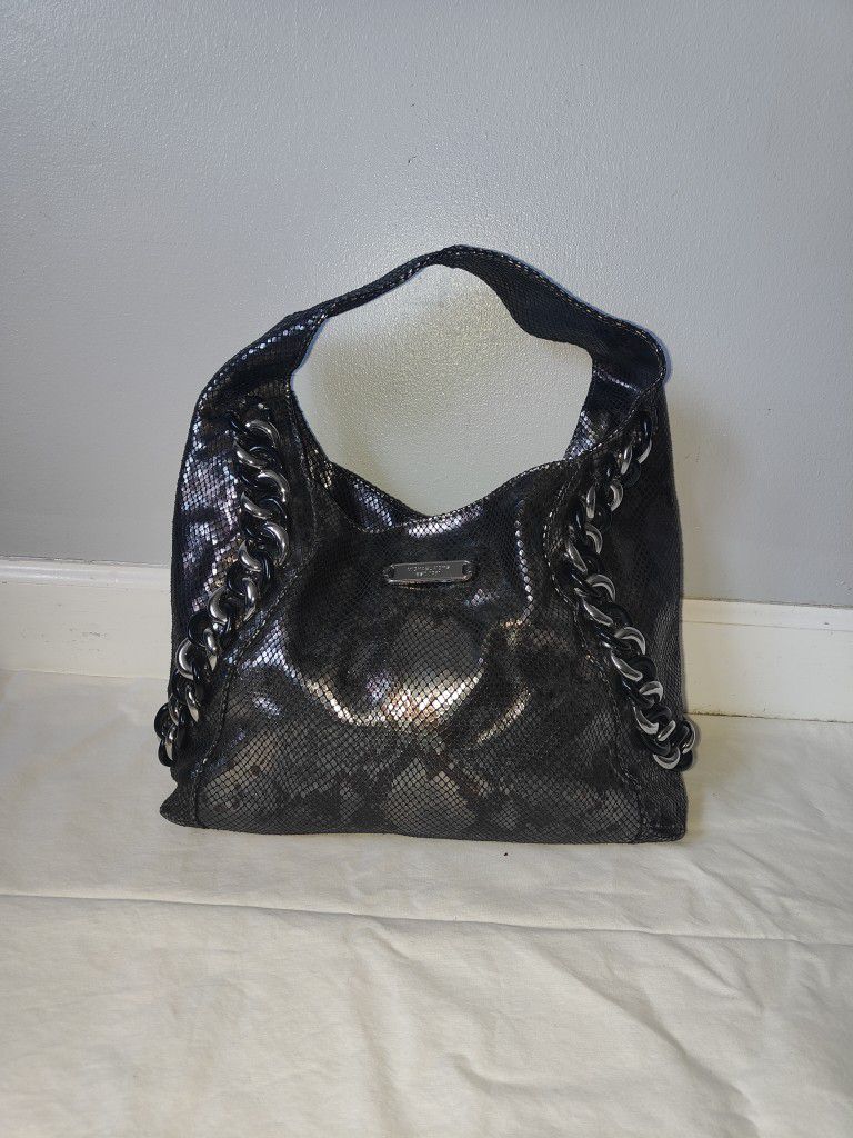 Authentic $448 Michael Kors Gunmetal Python Snakeskin Genuine Leather Purse Bag