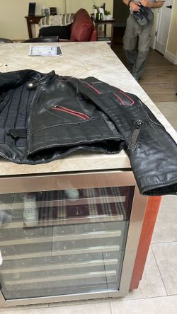 Hein Gericke Genuine Black Leather With Red Piping Motorcycle Jacket, Size 40 - Excellent Shape For Biker.