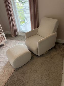 West Elm Mia Swivel Glider + Matching Ottoman – Cream Bouclé