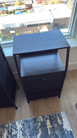 Black 3-Drawer Nightstand with Open Shelf