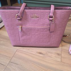 Coach peony signature embossed tote