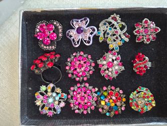 Rhinestone Brooch and Ring Jewelry Lot
