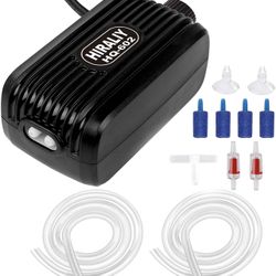 Aquarium Air Pump, Fish Tank Air Pump with Dual Outlet Adjustable Air Valve, Ultra Silent Oxygen Fish Tank Bubbler with Air Stones Silicone Tube Check