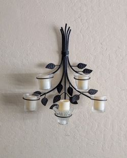 vintage metal floral wall sconce hanging bouquet branches leaves candle votive holder