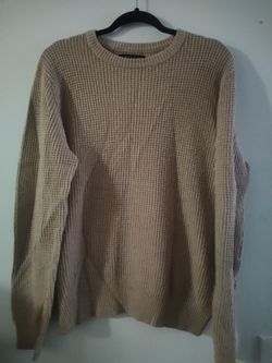 21 Men Beige Waffle Knit Crewneck Sweater