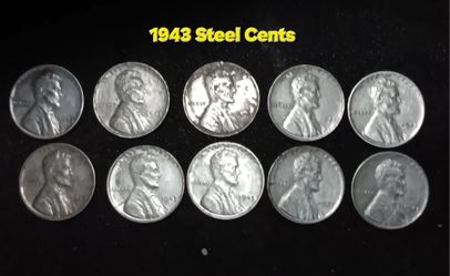1943 STEEL WHEAT PENNYS.  TEN For $10  NOT  RARE   
