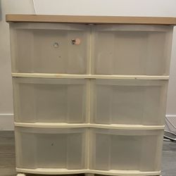 🌼 Plastic Storage Drawer with Wood Top + Wheels