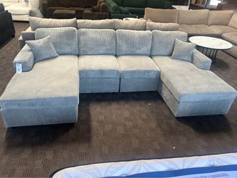 Light gray double chaise sectional sofa 