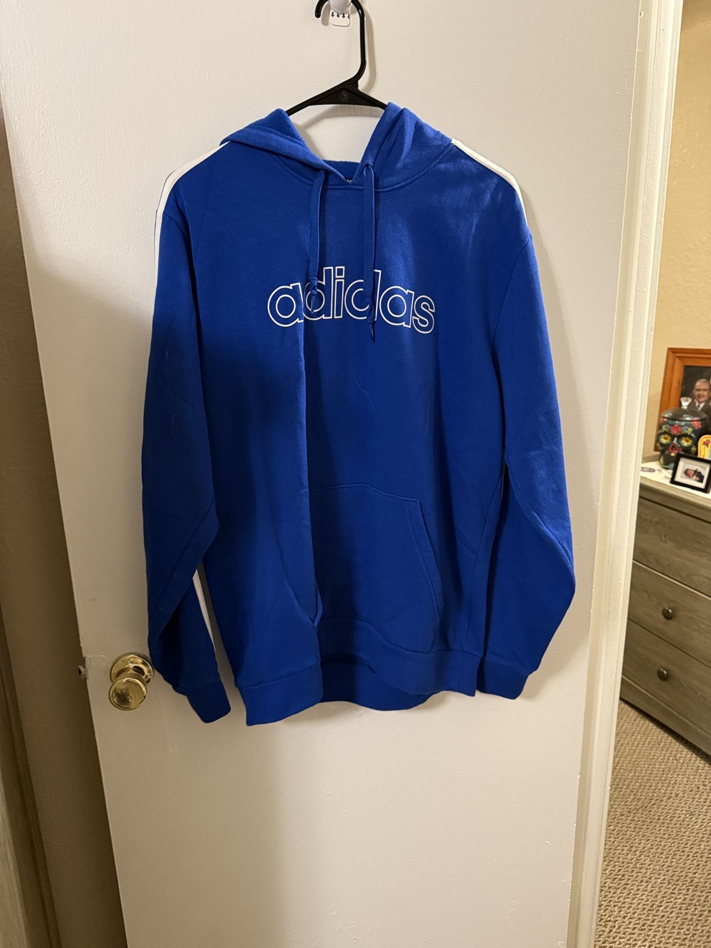 Adidas Royal Blue Hoodie With White Stripes