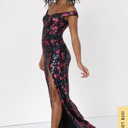 Lulus Blooming Sparkle Black Floral Sequin Off-The-Shoulder Maxi Dress