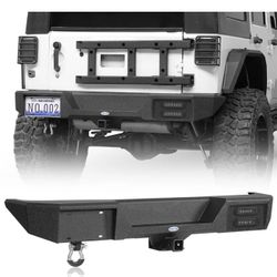 Bumper For 2007-2018 Jeep Wrangler JK Rear Bumper w/LED Lights ,Hitch Receiver ,D-Ring