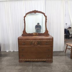 Art Deco Waterfall Style Brown Wood Dresser