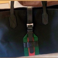 Gucci Techno With Web Detail Black Canvas Tote