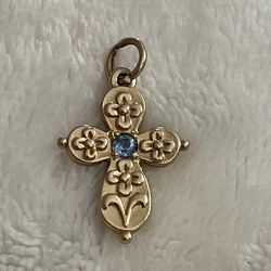 James Avery BEAUTIFUL RARE RETIRED 14k Gold Floret with blue topaz  Pendant