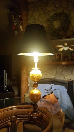 Antique gold colored cracked glass lamp