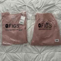 Brand New Figs Women's Pink Sand Catarina One-Pocket Scrub Top & Zamora Jogger Scrub Pants - XXS