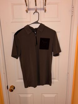 DKNY Men’s Gray/Black Colorblock Logo Zip Collared Short Sleeve Polo Shirt Small