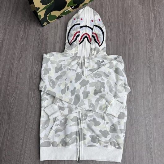 BAPE HOODIE ABC CAMO SHARK HOODIE 2.0 DOUBLE HOOD! GREY & WHITE CAMO! 