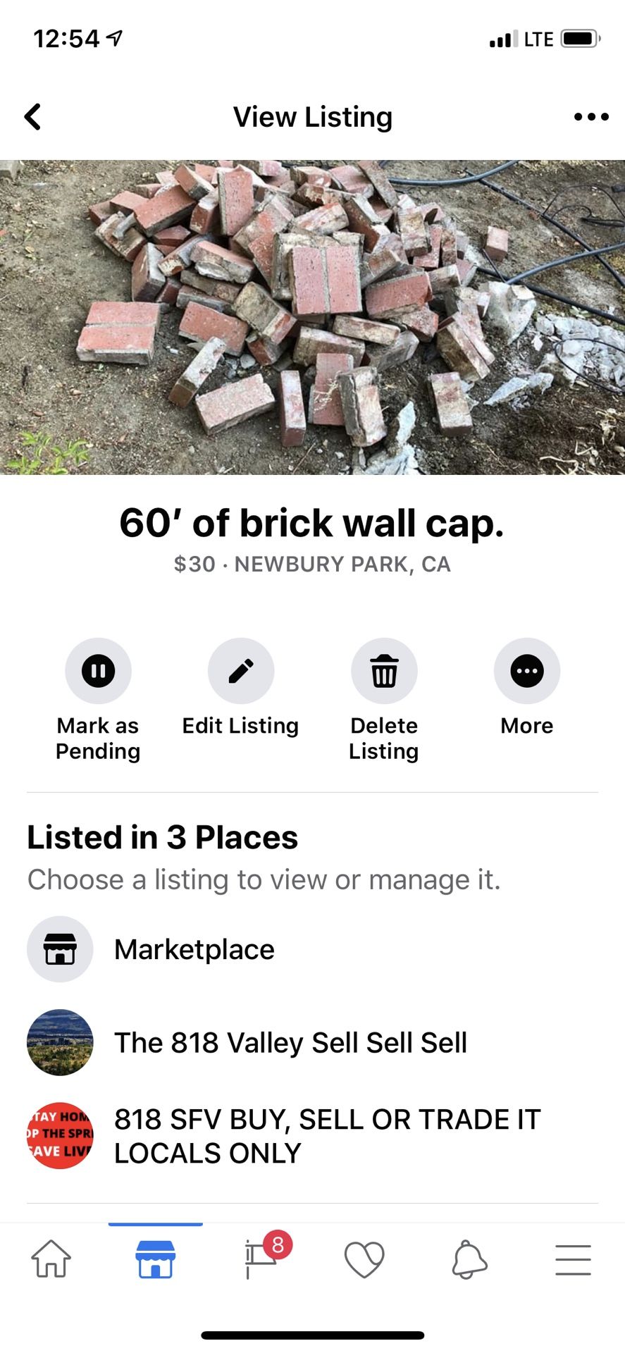 60’ of retaining wall brick cap