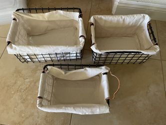 Canvas Lined Rectangle Wire Storage Basket with handle Small Medium Large
