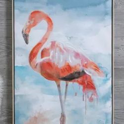 Brand New Framed Pink Flamingo Canvas Wall Art