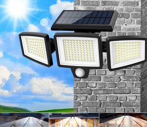 Solar Outdoor Lights 2500LM 210LED Security Lights,3 Heads Dimmable SpotLights with 3 Modes, IP65 Waterproof(1 Packs)